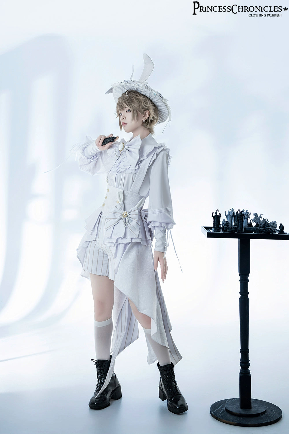 Princess Chronicles - Rabbit Theater White Moonlight - Ouji Lolita Shorts Set Corset and Rabbit Hat Accessory