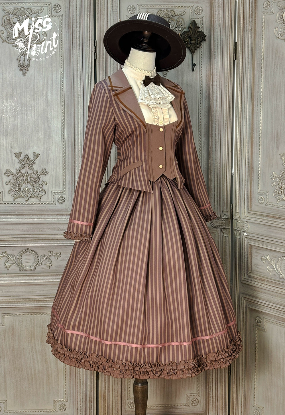 Miss Point - Classical Chocolate - Classic Lolita Skirt Elegant Striped SK 40814:677042