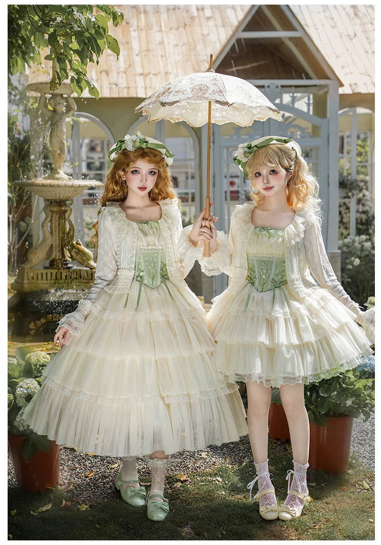 Morning Dew - Elegant Lolita Cardigan, Ruffle & Butterfly Pattern