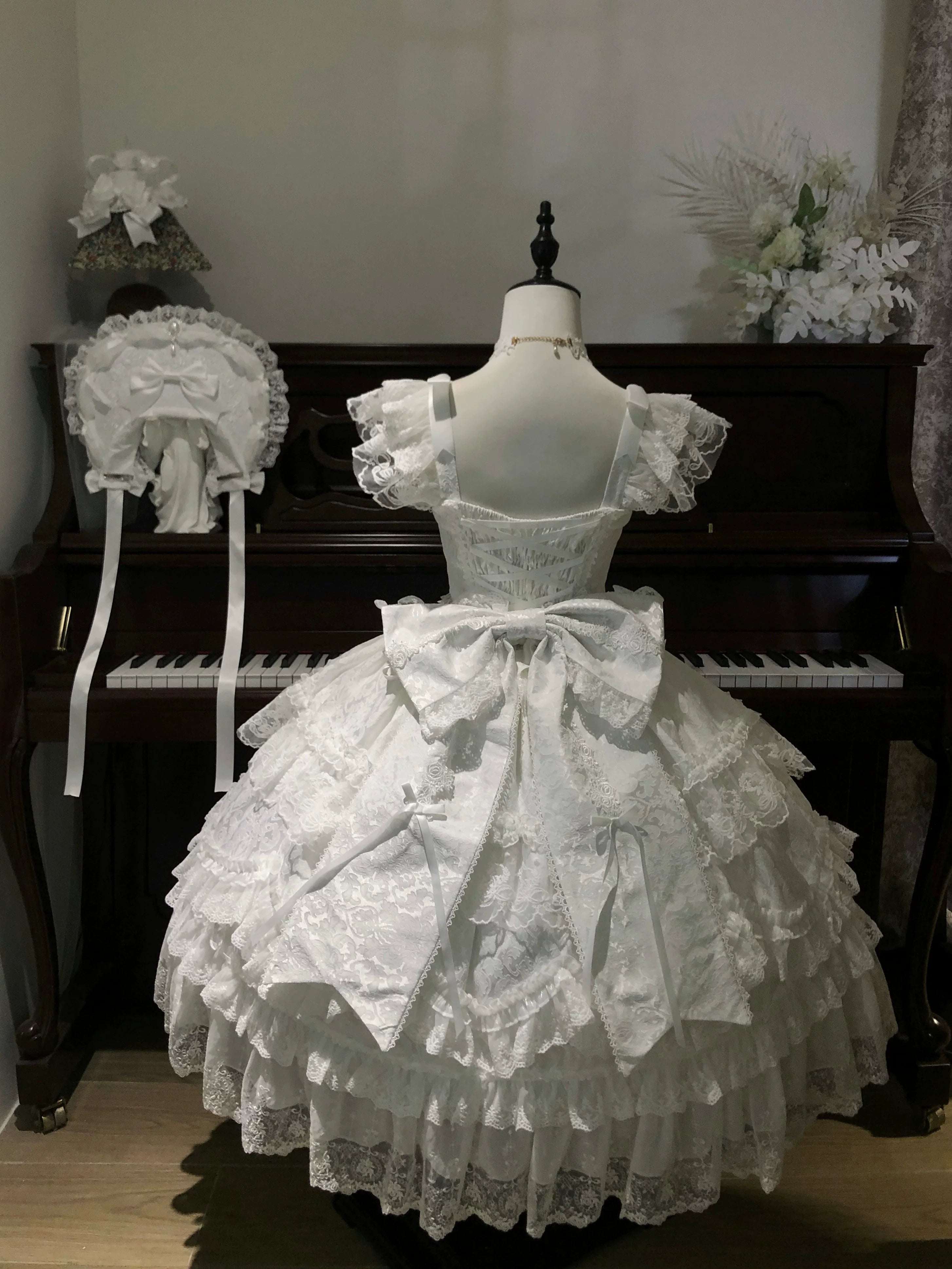Eternal Floral Whisper - Sweet Lolita Tiered JSK Dress with Lace (L M S) 45601:854623