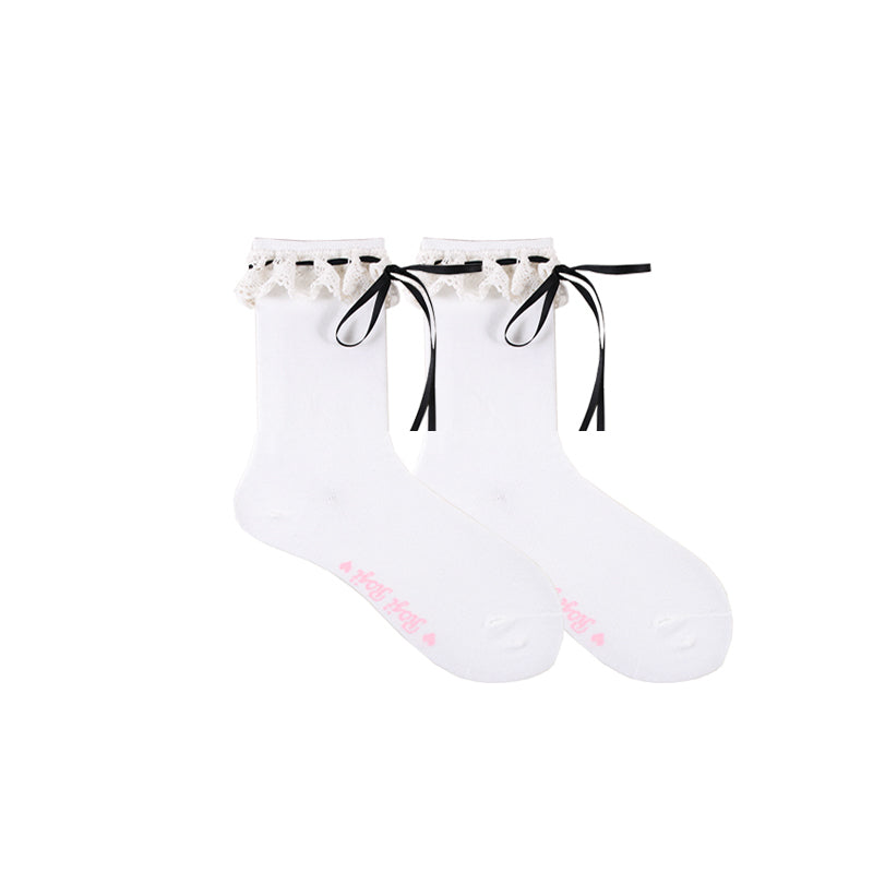 Roji Roji~Isabella~Sweet Lolita Lace Mid-Calf Socks Multicolors size black short socks 