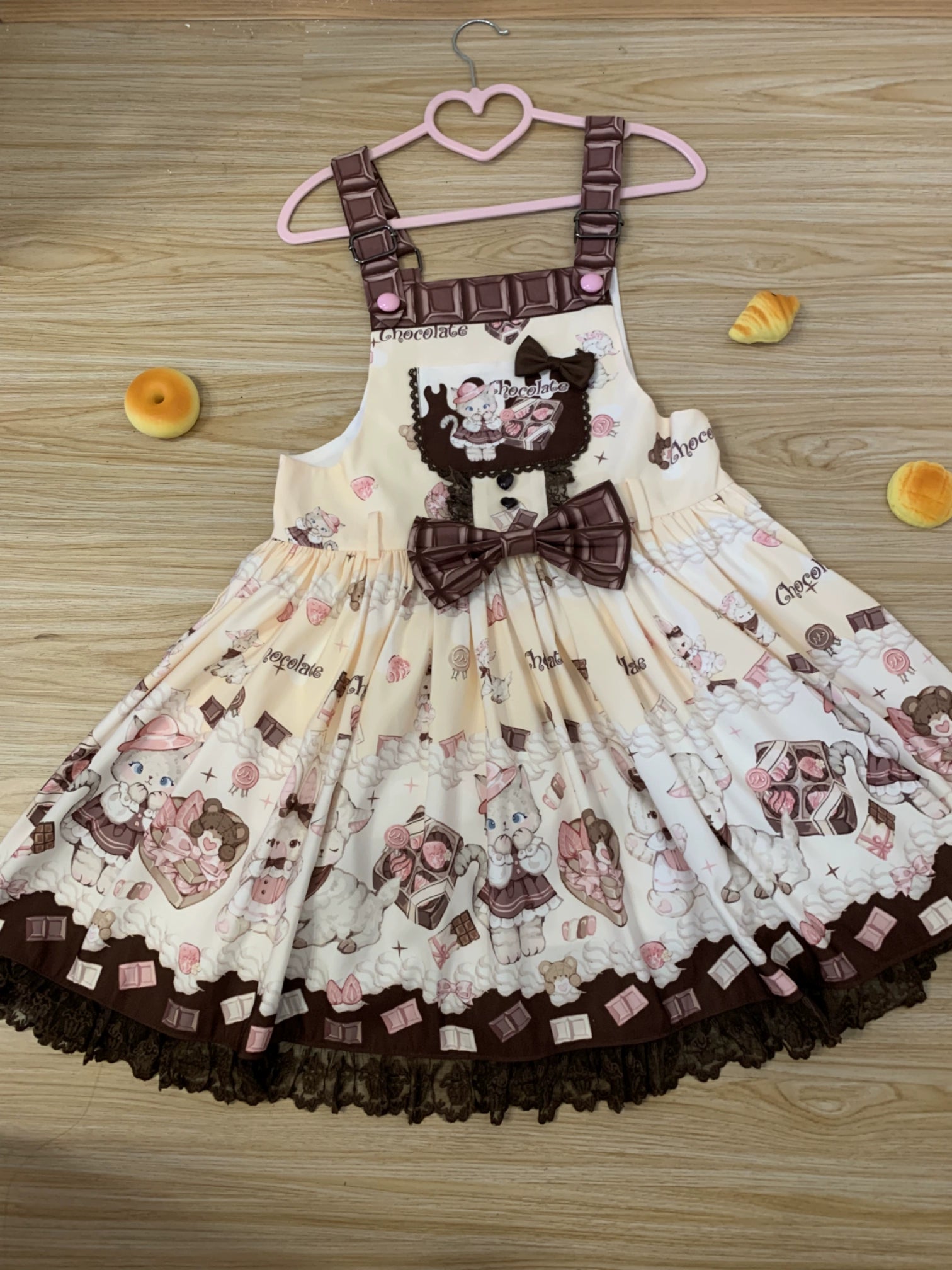 TwilightCrush - Heartbeat Miao Qiao - Kawaii Lolita Salopette Summer Cat Print Dress S Cream yellow salopette