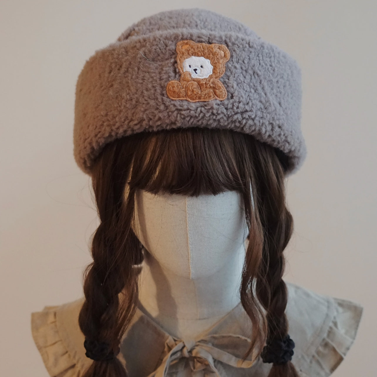 Besozealous - Winter Lolita Hat Bear Ears Hooded Hat M (56-58cm) Khaki Grey Landlord Hat