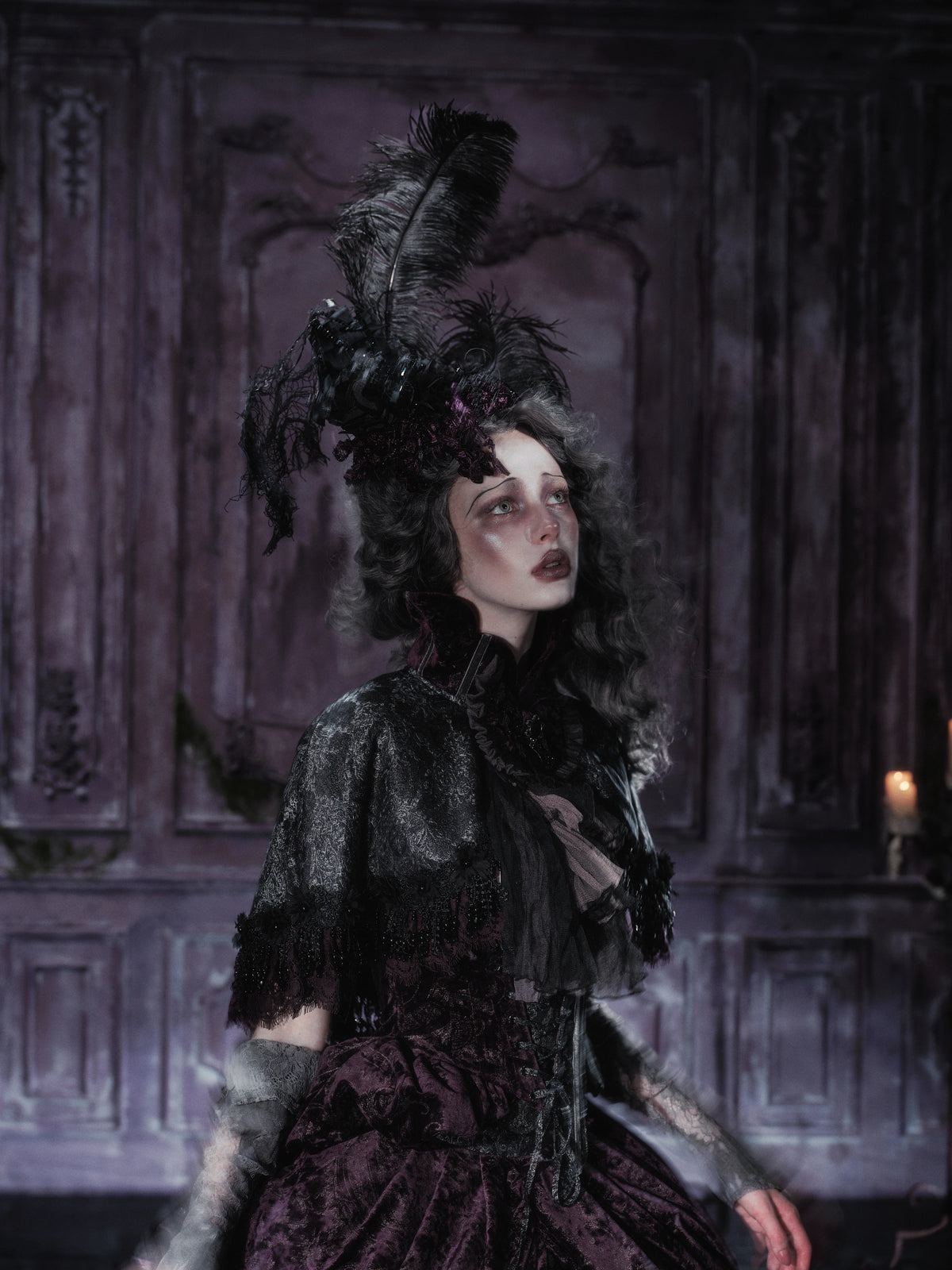 Undead's Gift - Halloween Gothic Lolita Sailboat Top Hat, Feather & Lace 46022:872791