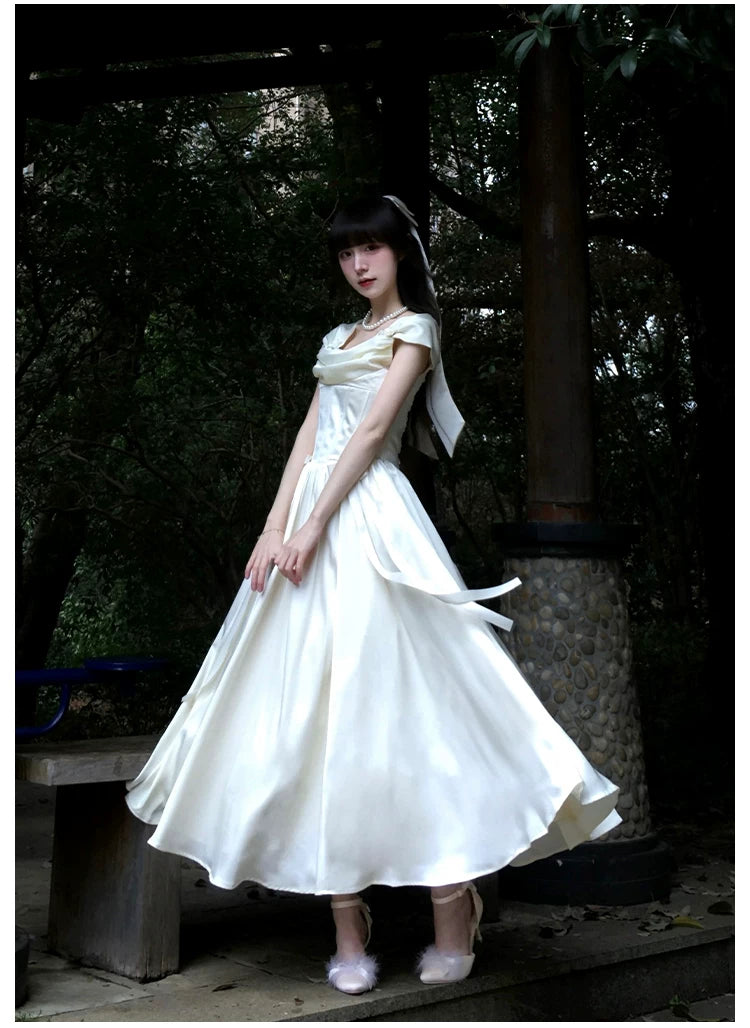 For Beloved - Classic Lolita Satin JSK Dress Set, Fishbone Waist 45039:835154