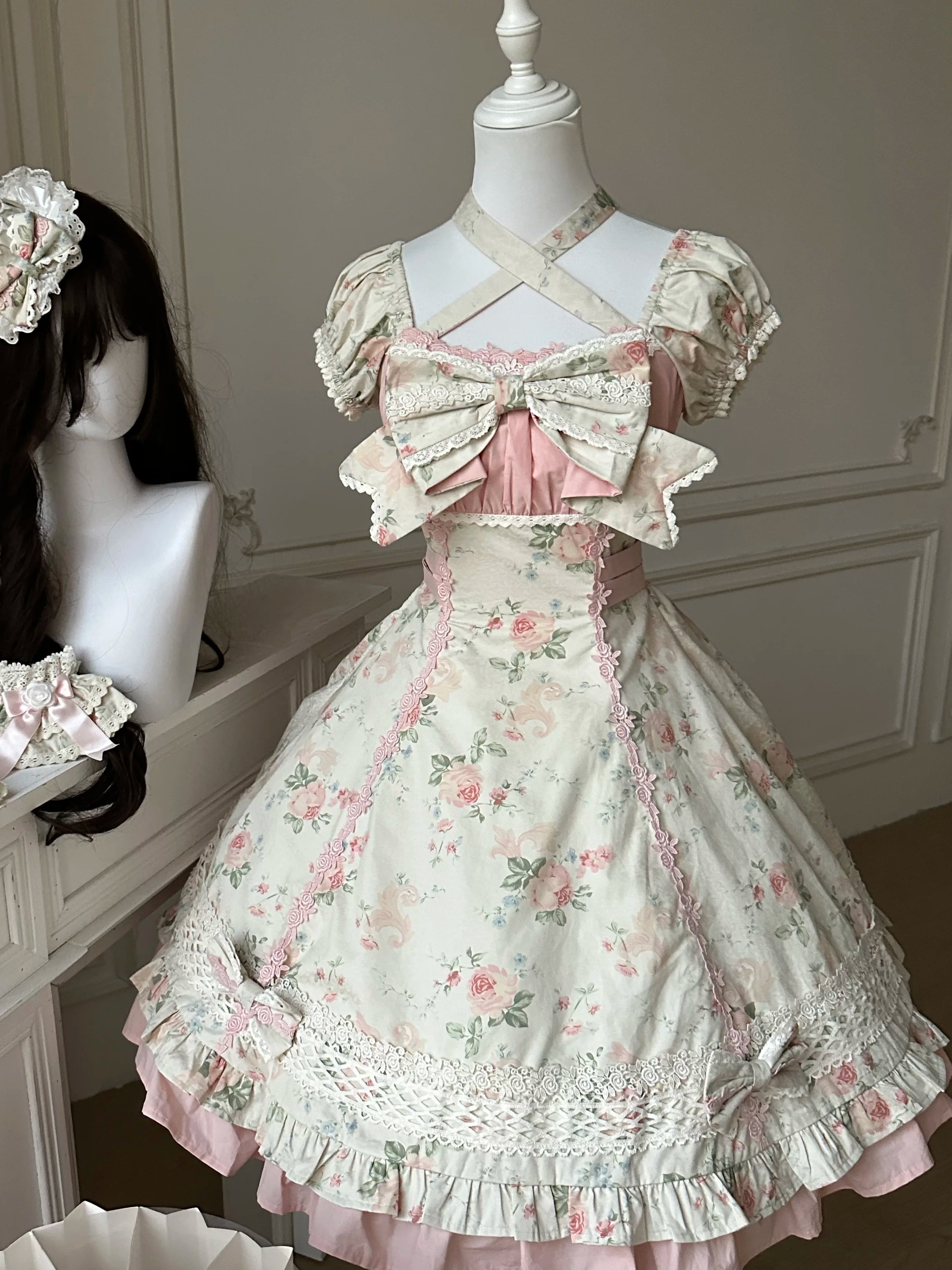 Meet Spring - Floral Printed Old School Lolita OP Dress (L M S XL) 44915:827732