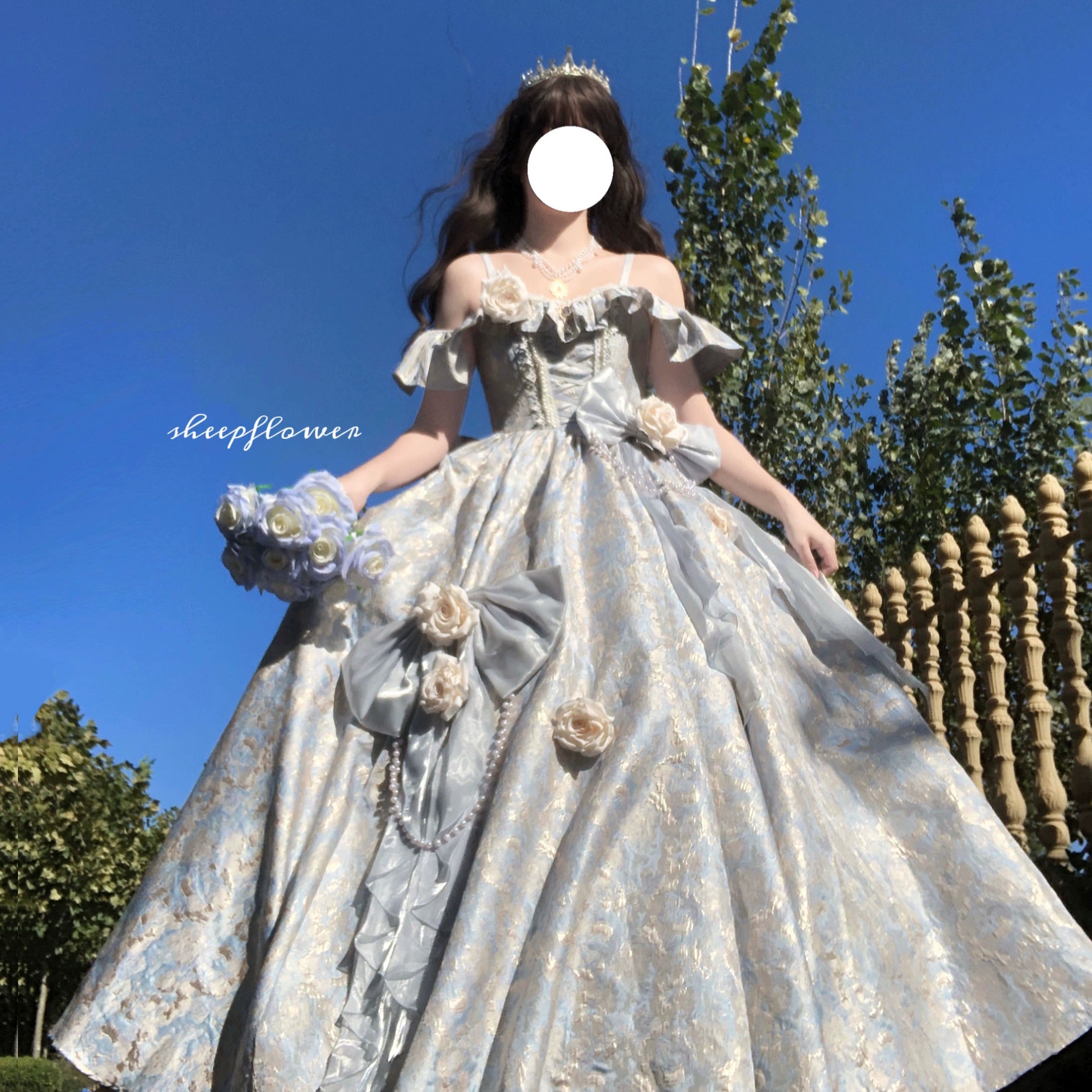 Nectarine White Tea - Rossia Salutes - Embossed Jacquard, Rose Accent, Bridal Wedding Lolita JSK Dress