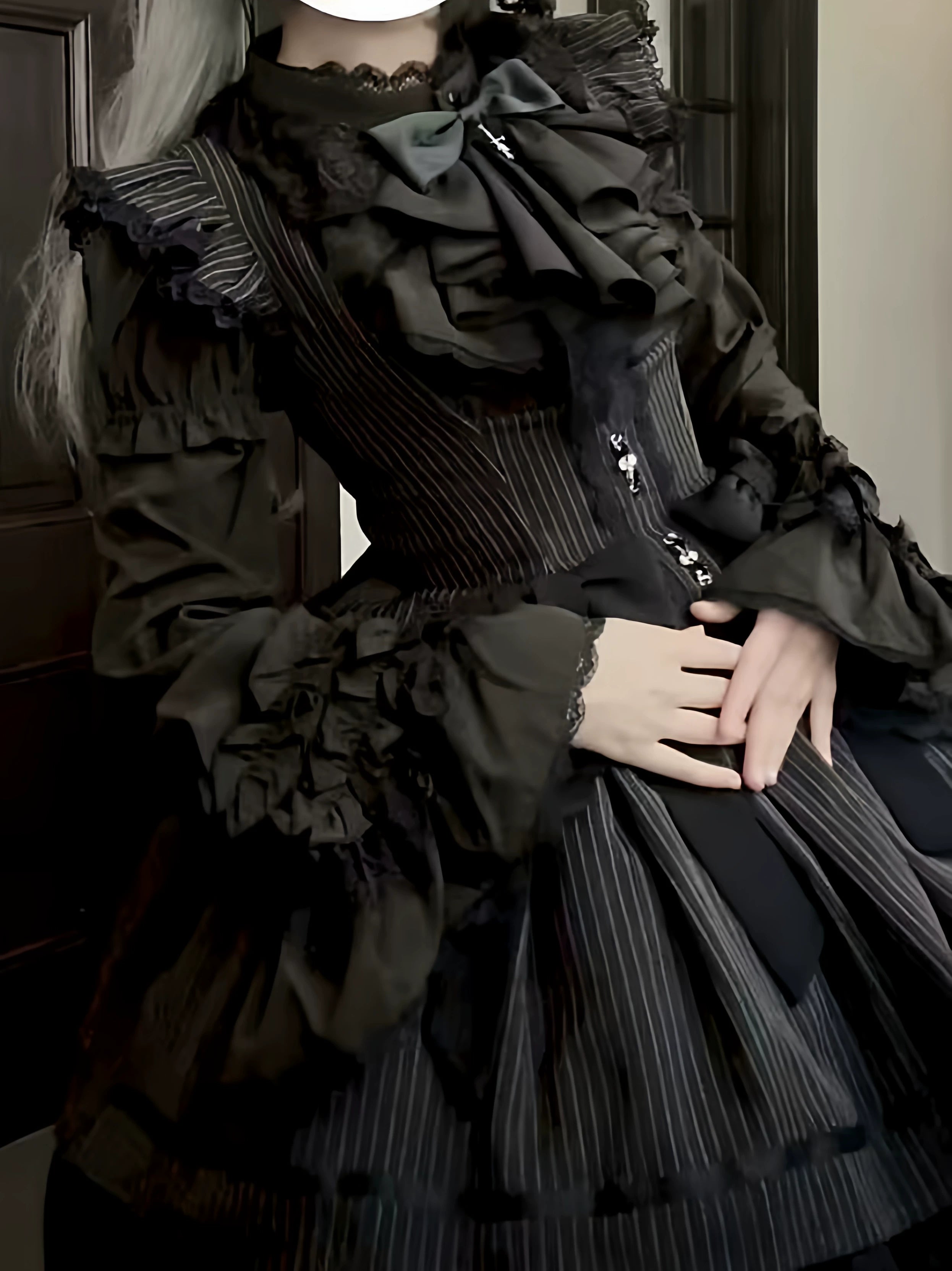 Gothic Lolita Shirt, Detachable Flared Sleeves (M) / L M S XL) 44490:813237