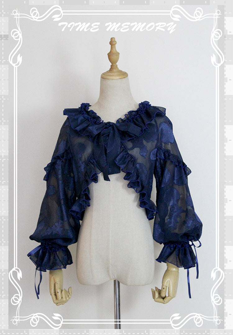 Time Memory~Xianbei~Sweet Lolita Chiffon Lantern Sleeve Cardigan with Bow 34598:463170