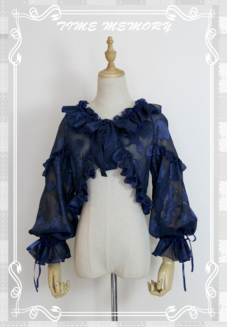 Time Memory~Xianbei~Sweet Lolita Chiffon Lantern Sleeve Cardigan with Bow (L S) 34598:463030