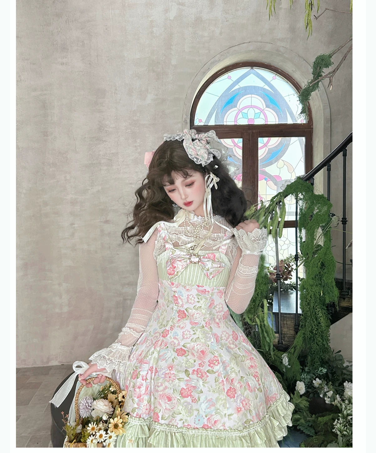 Rose Spring Romance - Cotton Old School Lolita JSK Dress, Floral Print