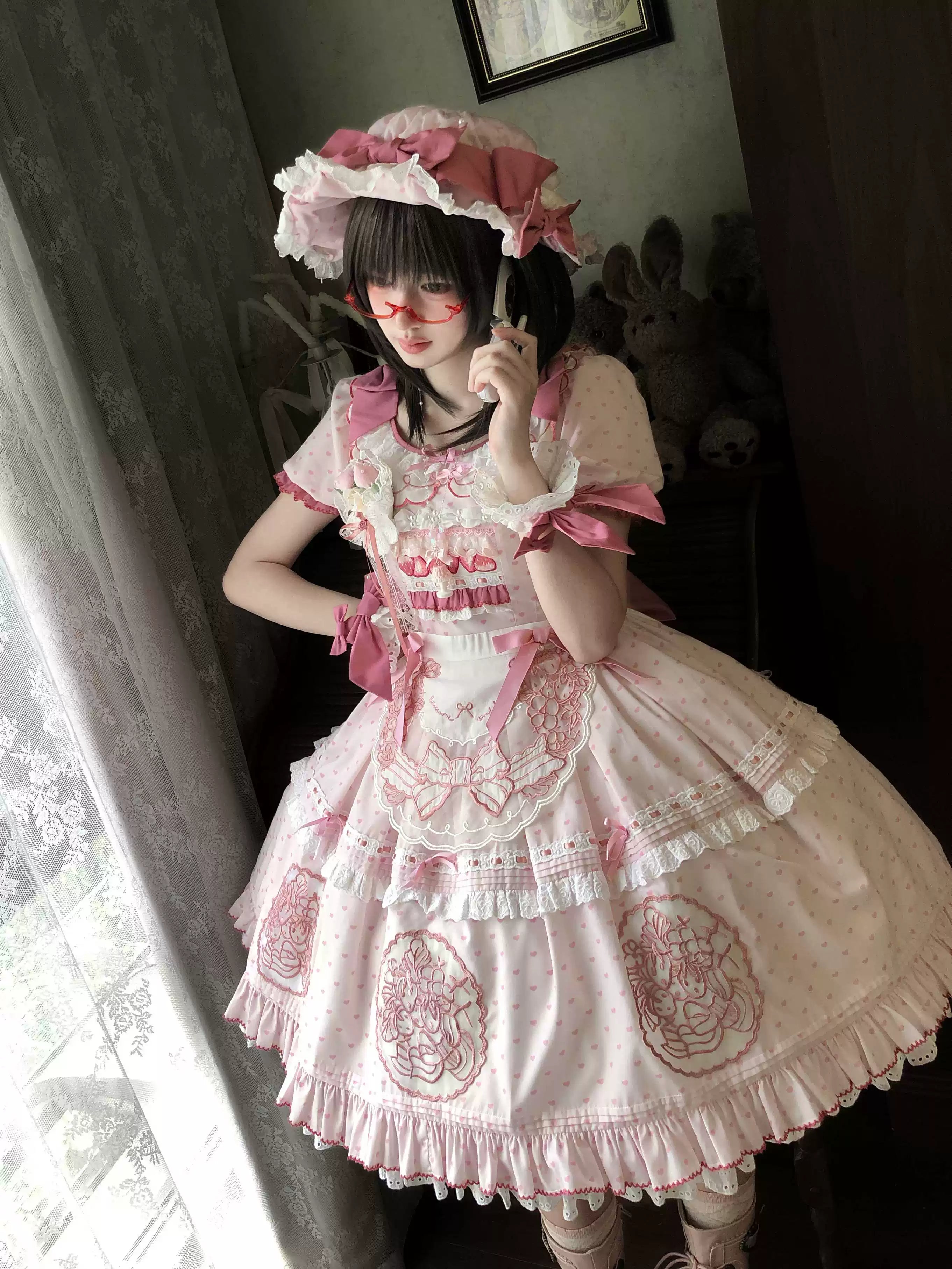 Berry Trap - Embroidered Sweet Lolita OP Dress, Polka Dot