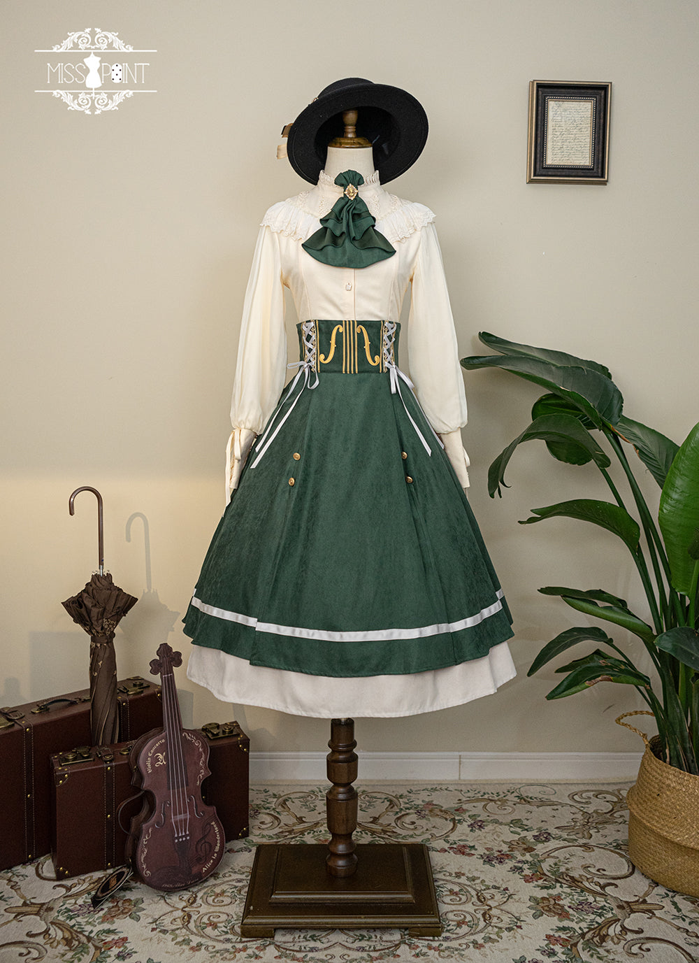Miss Point~Golden Movement~Elegant Lolita Fishbone Skirt Customized (2XL L M S XL XS / green) 32242:381436