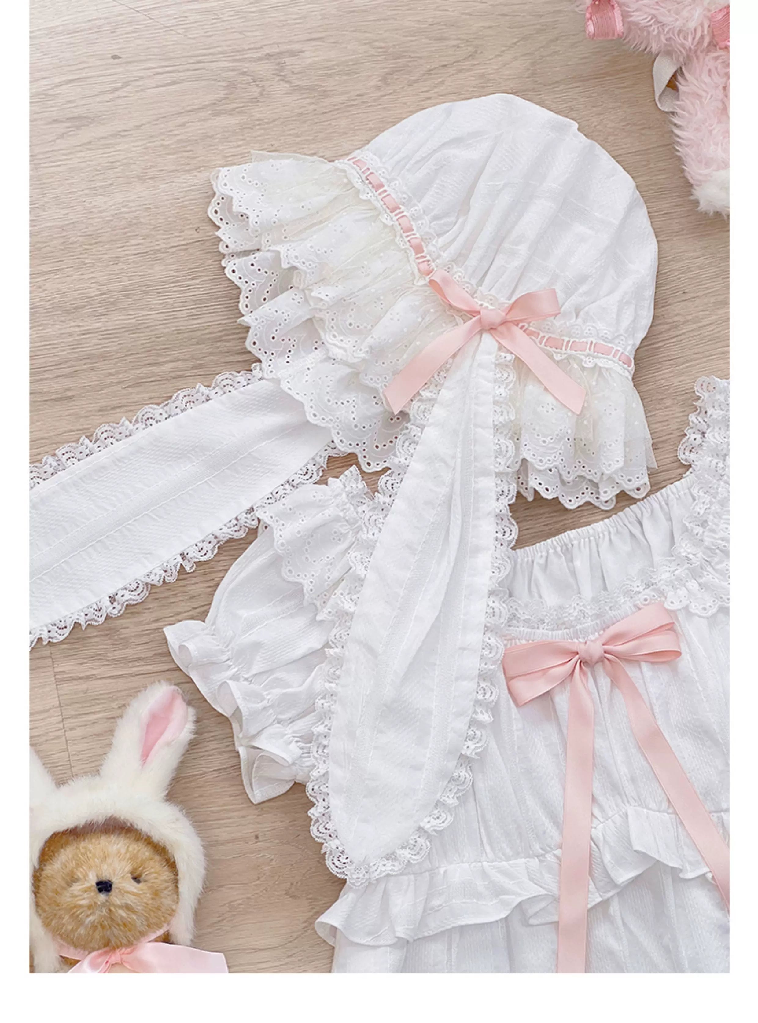 Lop-Eared Bunny Dream - Vintage Lolita Doll-like Nightdress, Ruffles & Bow