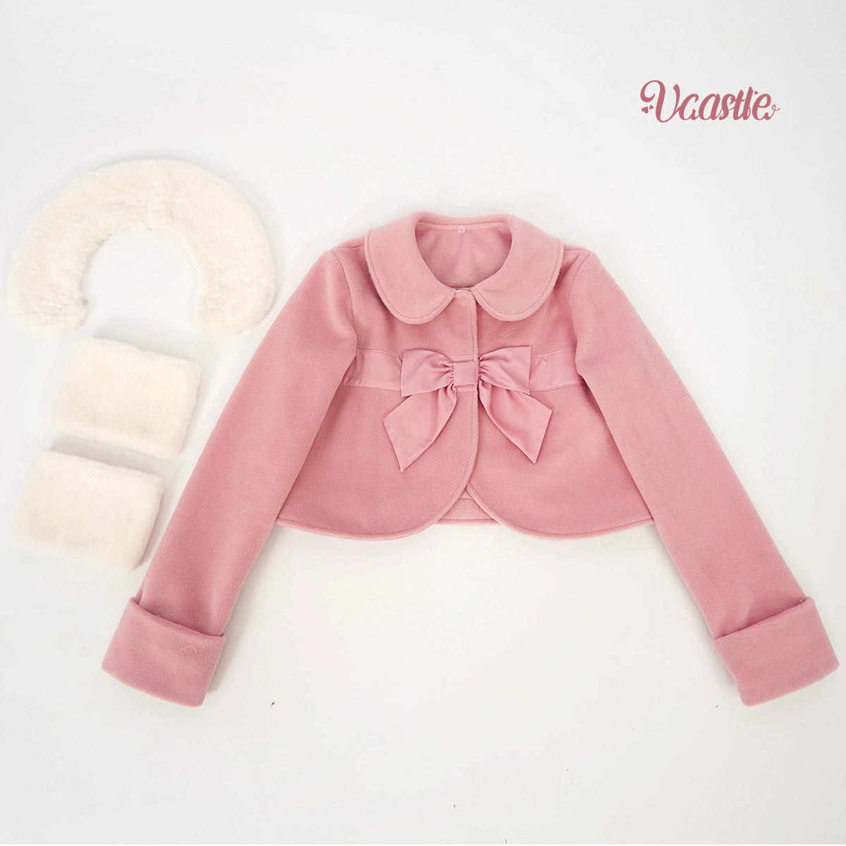 Vcastle - Winter Lolita Coat Short Wool Coat S Raspberry pink coat