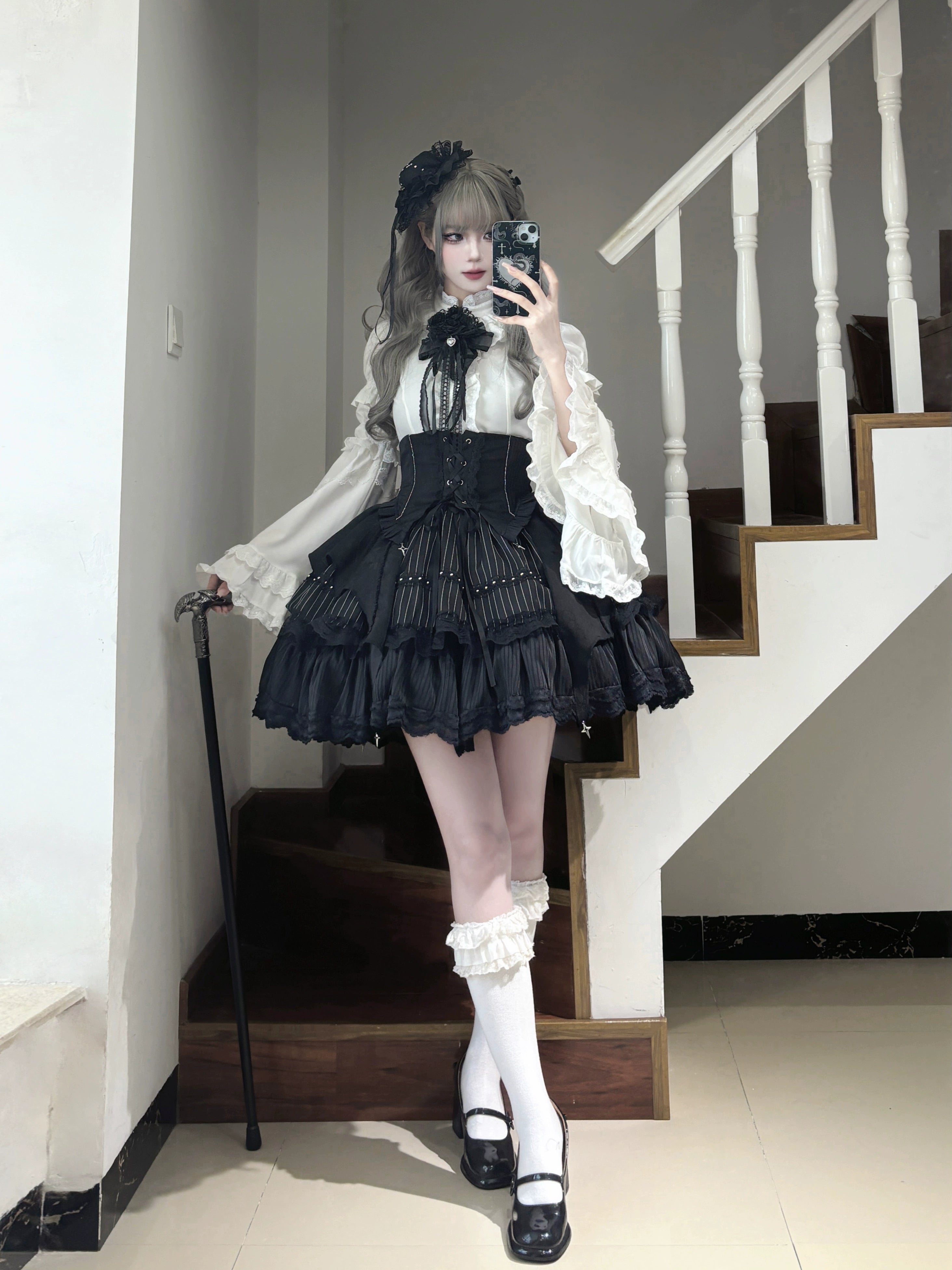 Twilight Song - Trace Bone - Black Gothic Lolita SK & Waist Cincher 43719:784289