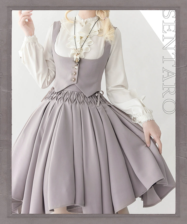 Sentaro~Pleated Irregular Knit Floral Slim Fit Vest and Half Skirt Set 37628:574908