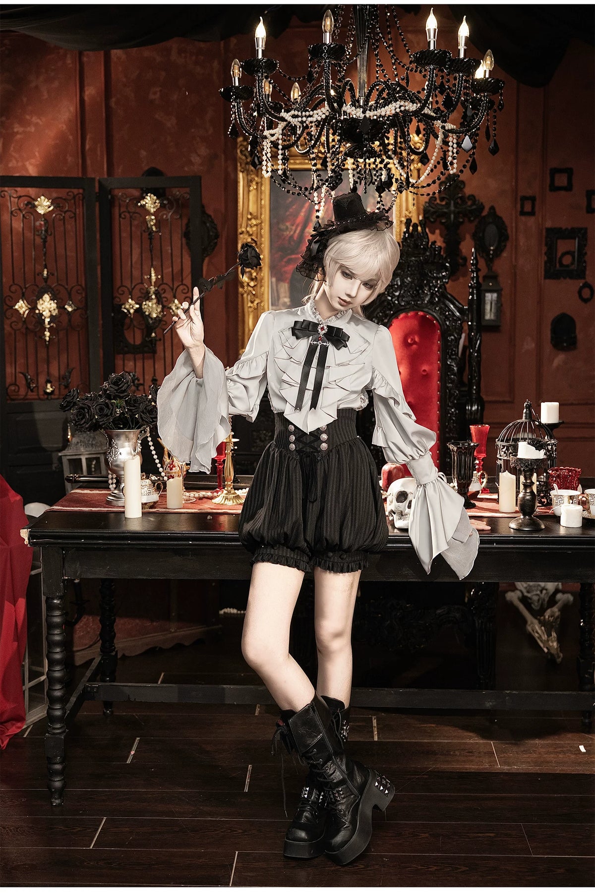 Night Crow - Elegant Gothic Lolita Blouse or Skirt Set, Irregular Hem