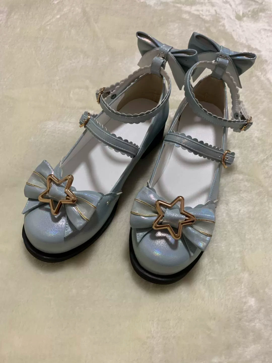 Bubble Cat - Dreamy Starry - Sweet Lolita Shoes Low Heel Bow Shoes 34 light blue (giltter under the sun)