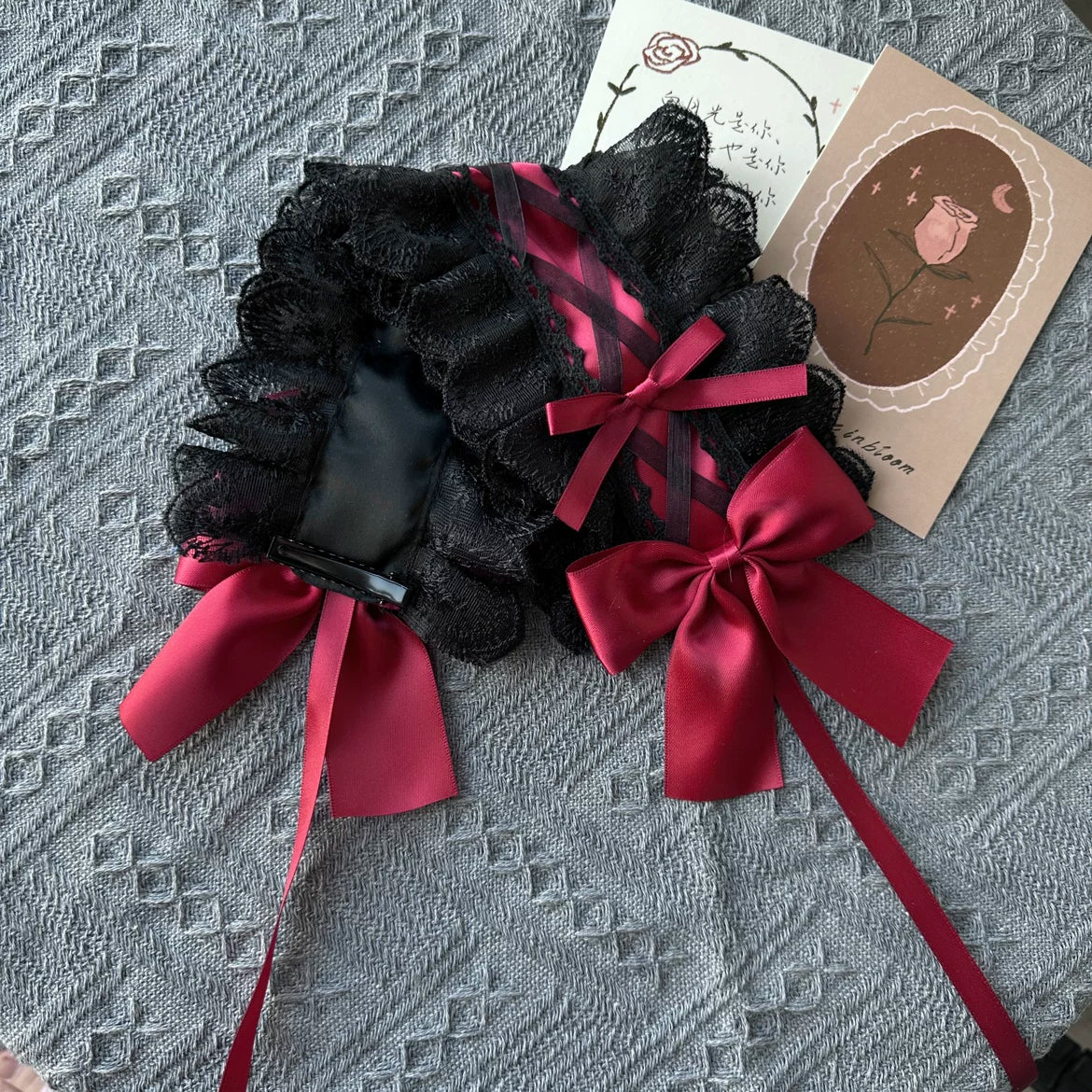 Sweet Lolita Lace Headbands, Ribbon & Bow Black lace with red bow headband