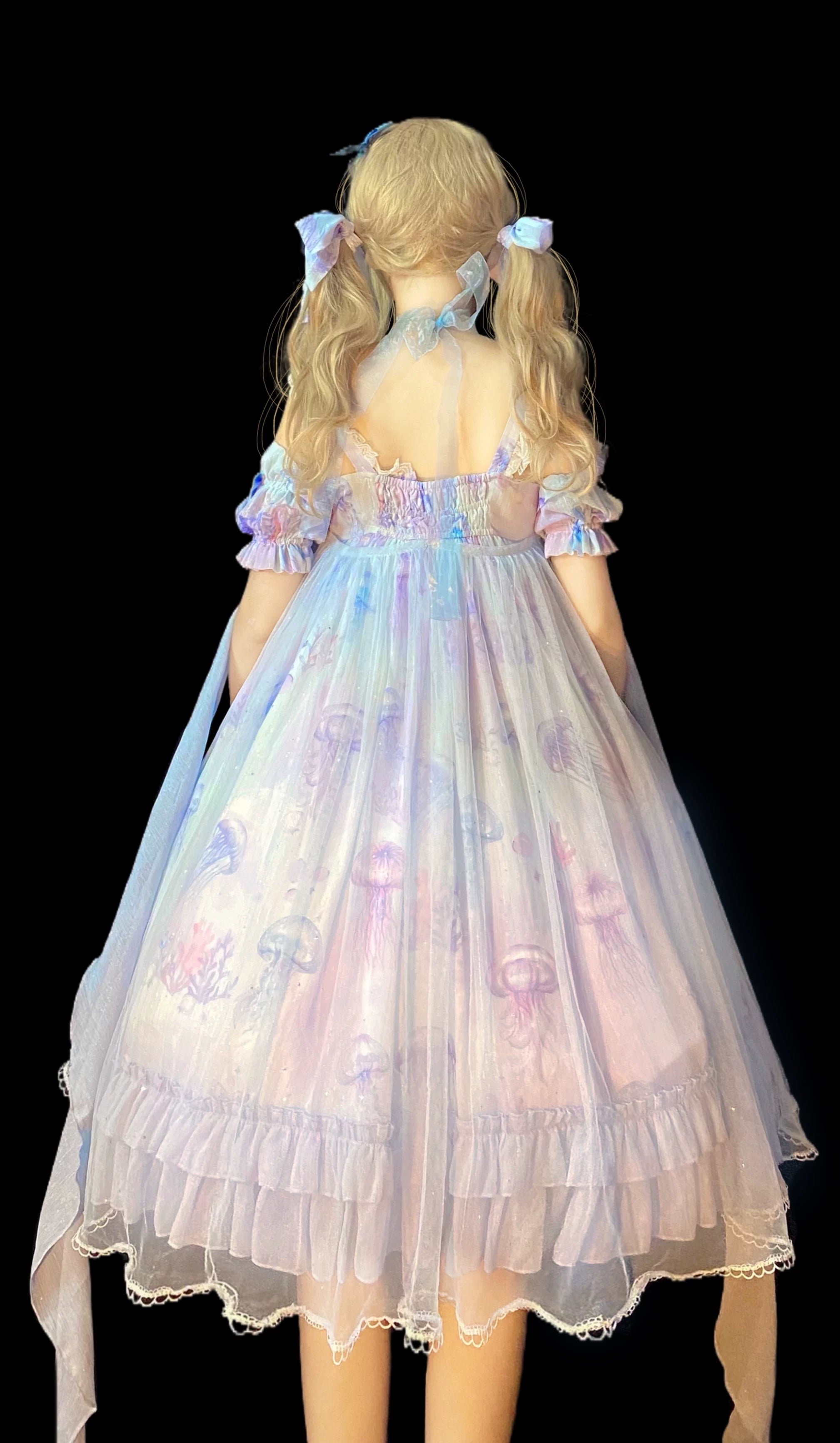 Coral Jellyfish - Sweet Lolita High-waist JSK Dress, Jellyfish & Coral Print 44906:827438