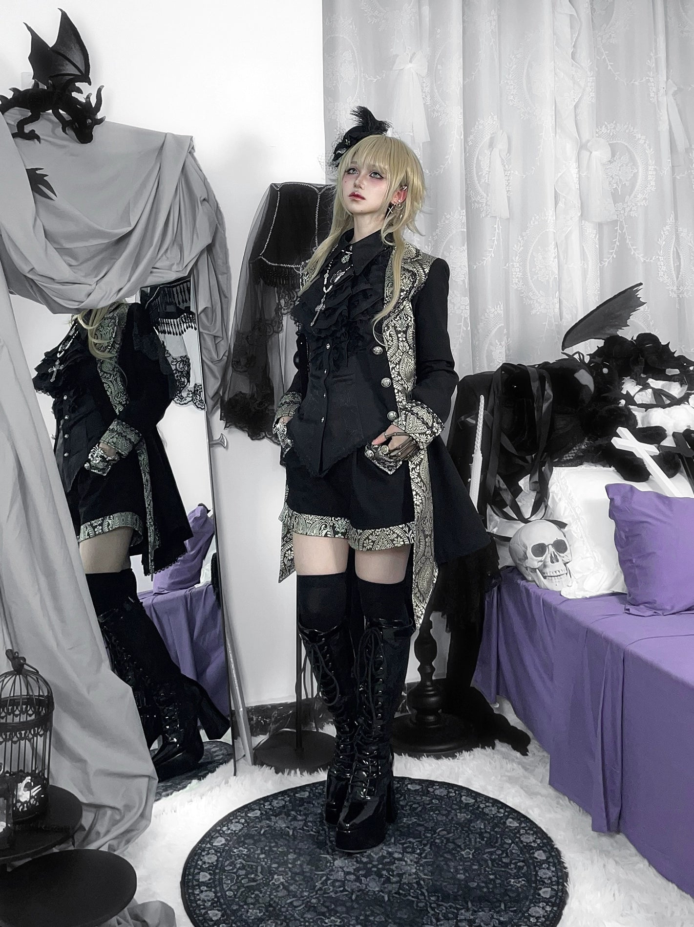 Little Dipper - Cold Rice - Ouji Lolita Jabot with Metal Spider Pendant 42877:756385