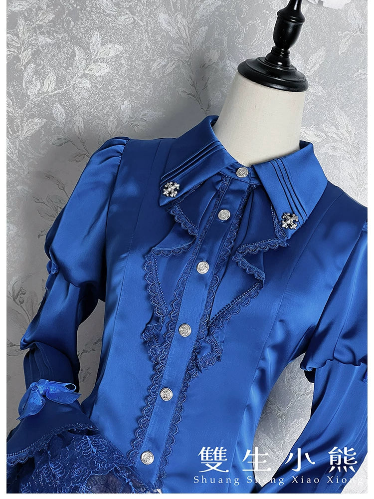 Dark Fog Feast - Gothic Lolita Satin Blouse, Hime Sleeves