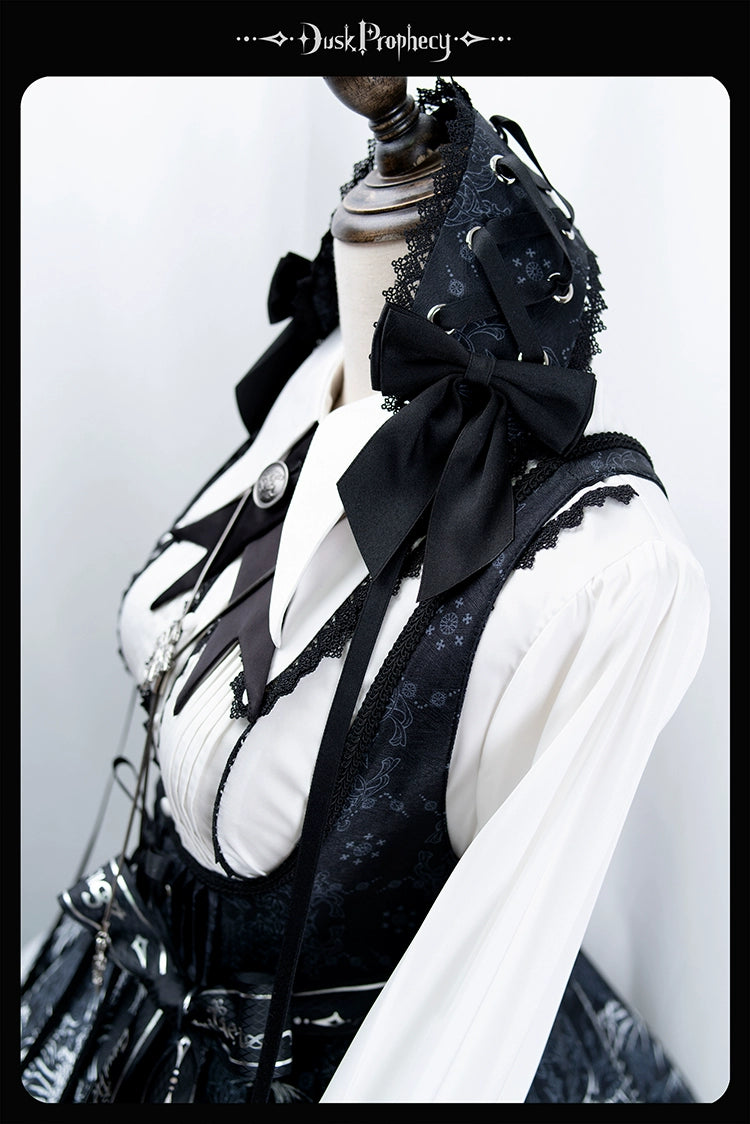 DuskProphecy - Coccyx - Elegant Lolita Dress High Waist Fishbone Print JSK Set 34722:466598