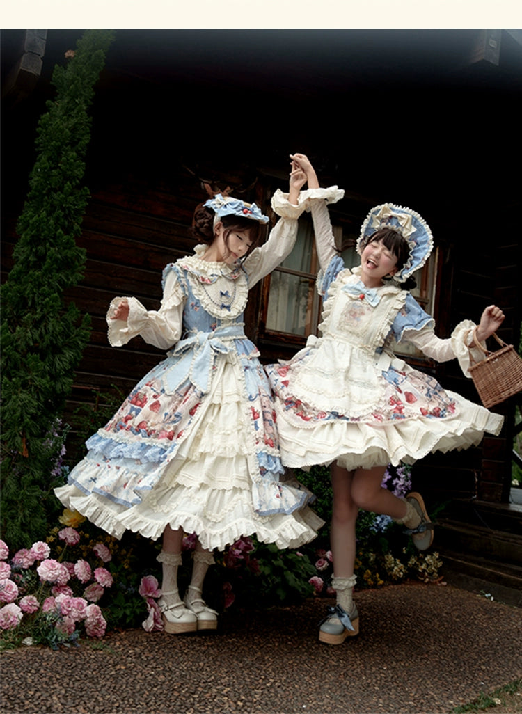 Honey Machine - Sweetheart Rabbit Berry - Country Lolita JSK & OP Dress Suit 44133:796160