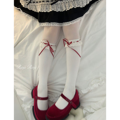 Roji Roji~Isabella~Sweet Lolita Lace Mid-Calf Socks Multicolors size red calf socks 
