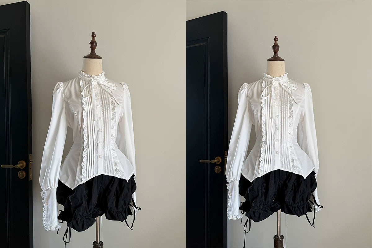 Misty Night Bell - Gothic Lolita Long Sleeve Blouse, Pintuck Placket