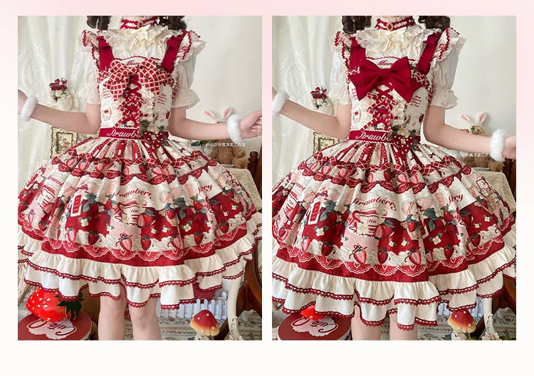 Strawberry Garden - Sweet Lolita JSK & OP Dress, Strawberry Print 44455:810015