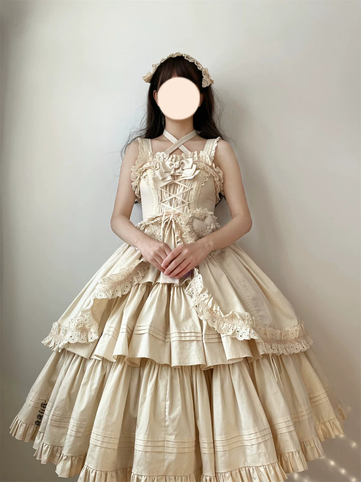 Cotton Gothic Lolita Long JSK, Drawn-up Hem 45213:841043