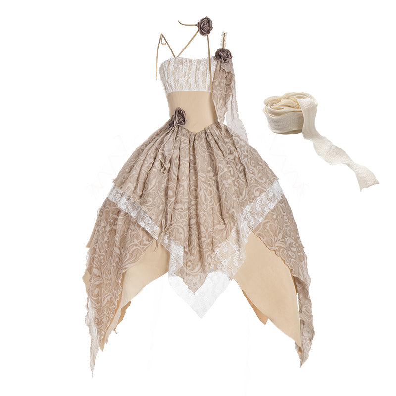 With PUJI~Rose Leaf~Irregular Daily Lolita JSK Dress in Wabi-Sabi Style (L M S) 42629:747280