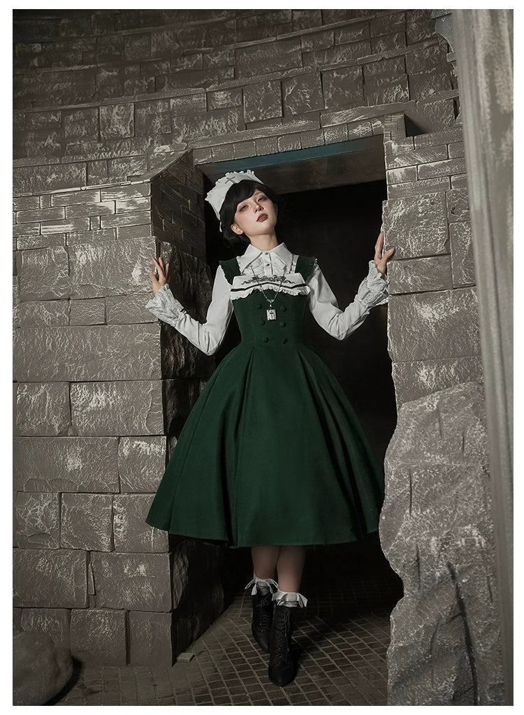 With PUJI - Letter and Poetry · Abyss Clinic - Gothic Lolita Green Dress Set 43929:789712