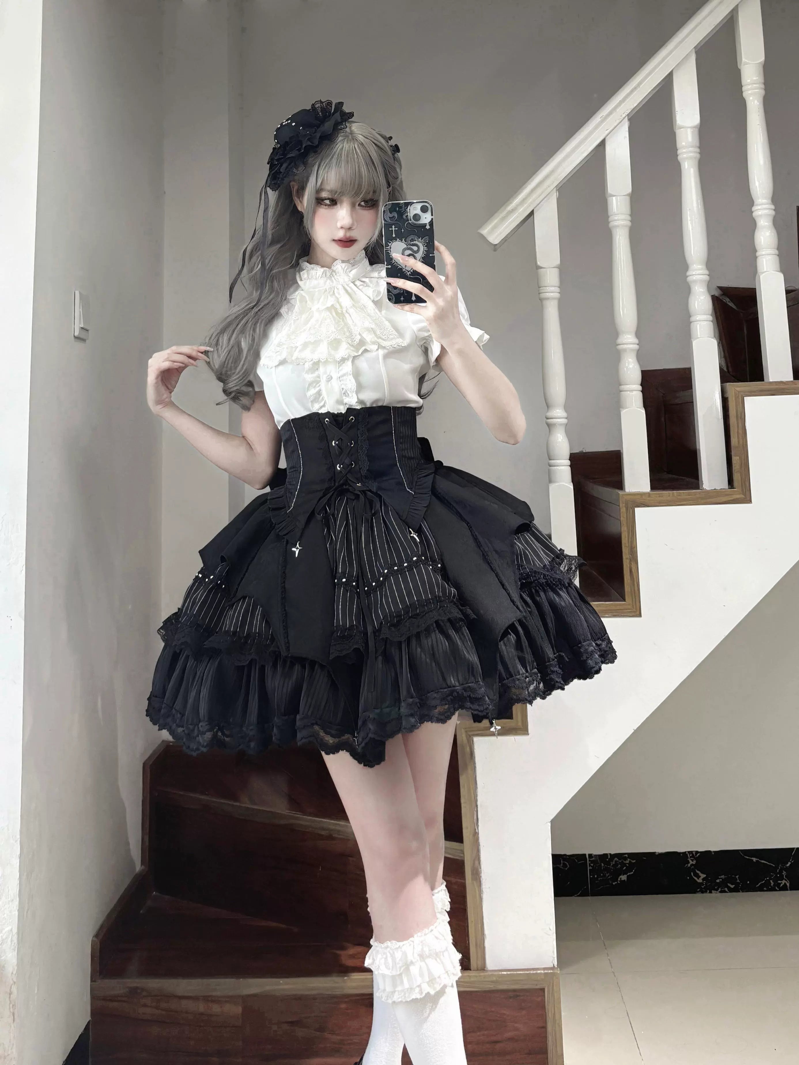 Twilight Song - Trace Bone - Black Gothic Lolita SK & Waist Cincher 43719:784287