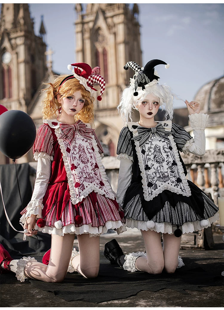 Puppet Mask - Clown Inspired Gothic Lolita OP Dress, Loose Fit 44409:807153