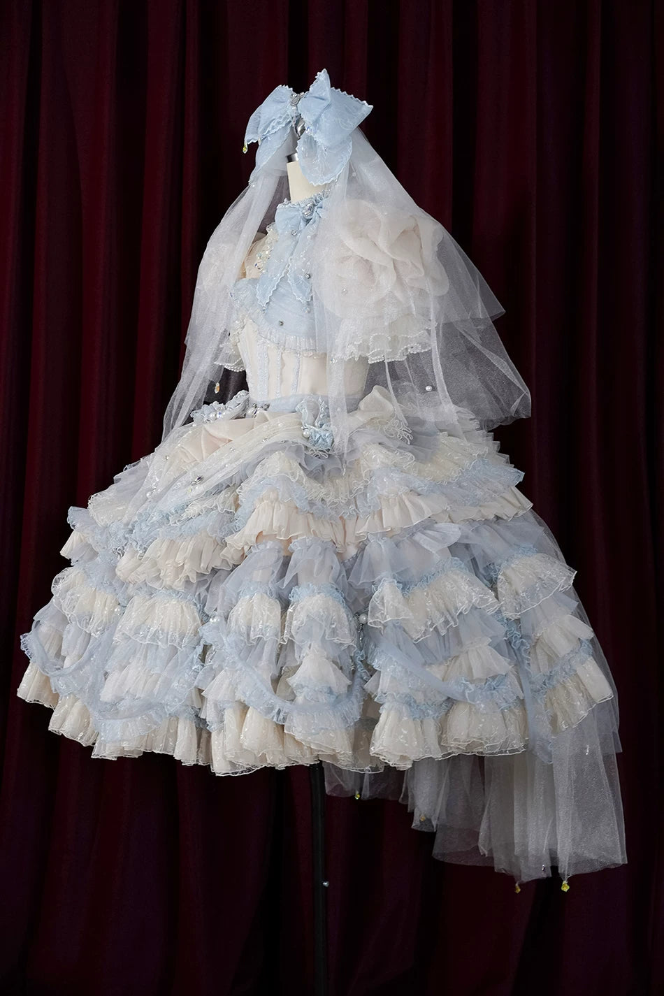 Moonlit Crystal Reverie - Wedding Sweet Lolita Top and Skirt Set, Fishbone Waist (L M S XL) 44831:829586
