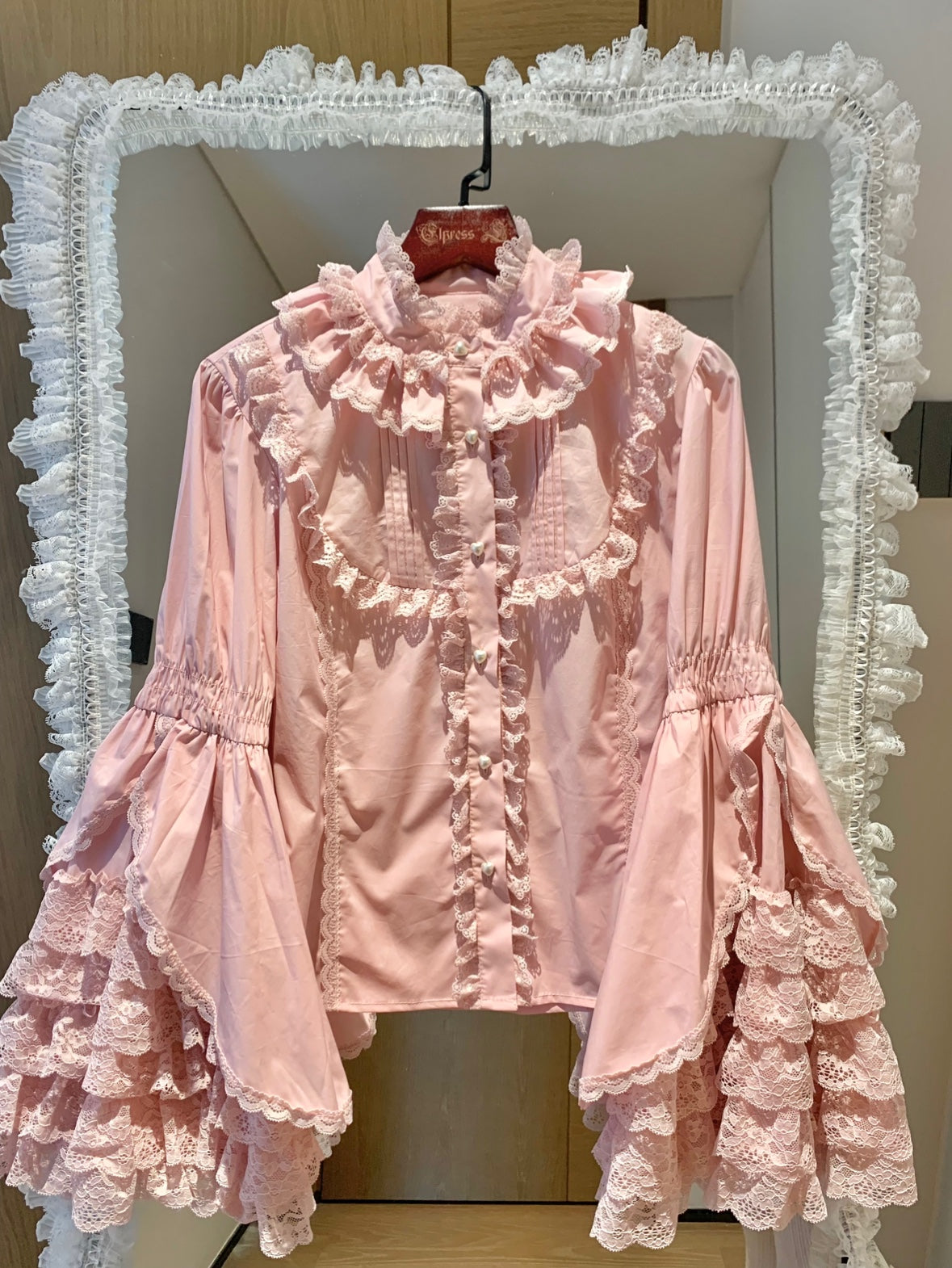 Plum Tree - Liliya's Secrets - Cotton Lolita Shirt Princess Sleeve Gorgeous Lolita Blouse XS dark pink