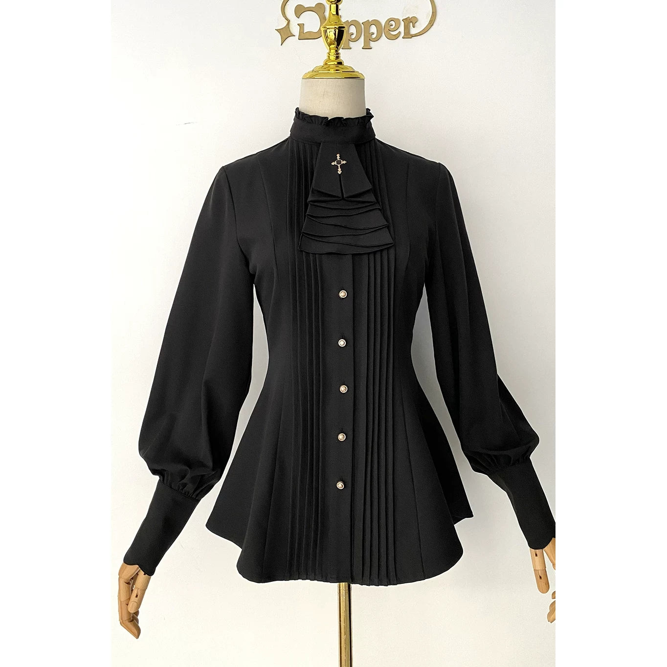 Silence Poem - Classic Lolita Long Sleeve Shirt, Detachable Jabot (Black / 2XL L M S XL) 44553:813069