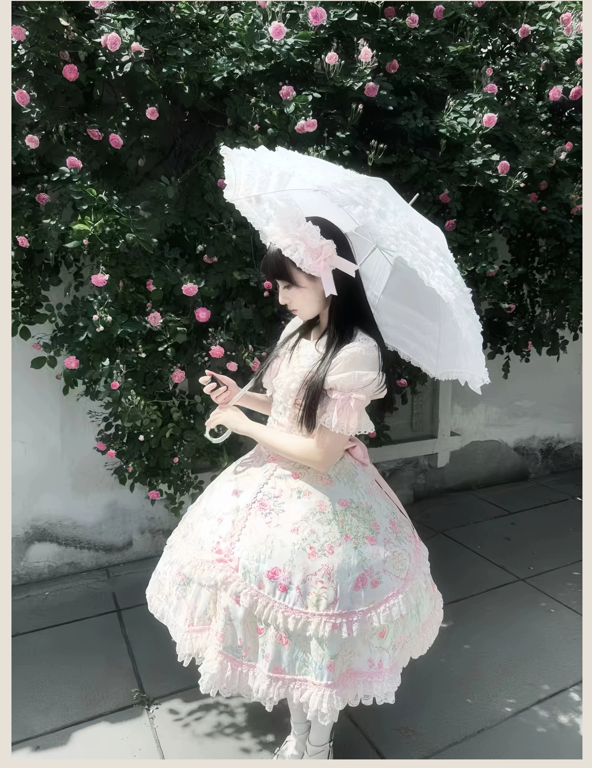 Spring 2025 - Floral Old School Lolita JSK Dress, Lace Trims 42950:758792