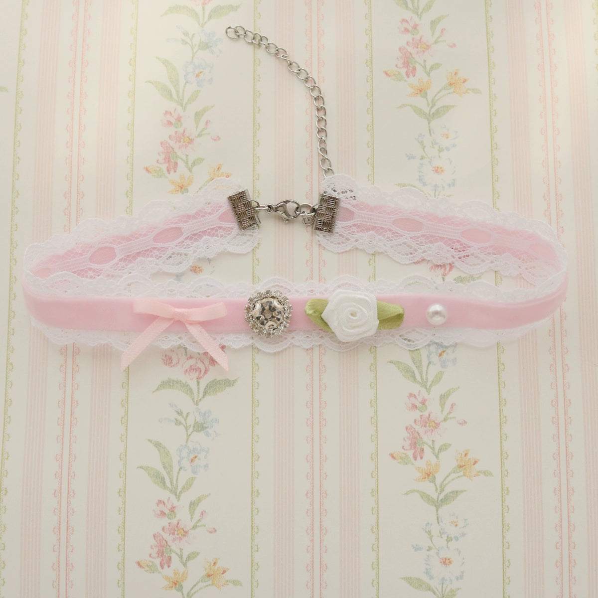 Creamy Bubbles~Sweet Lolita Choker Vintage Lace Rose Handmade Necklace 36896:742354