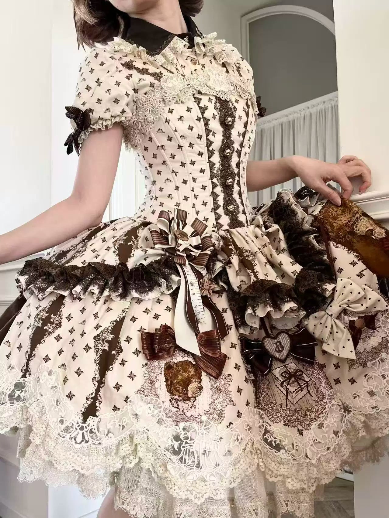 Little Bear Workshop - Cotton Sweet Lolita JSK & OP Dress, Printed Bodice