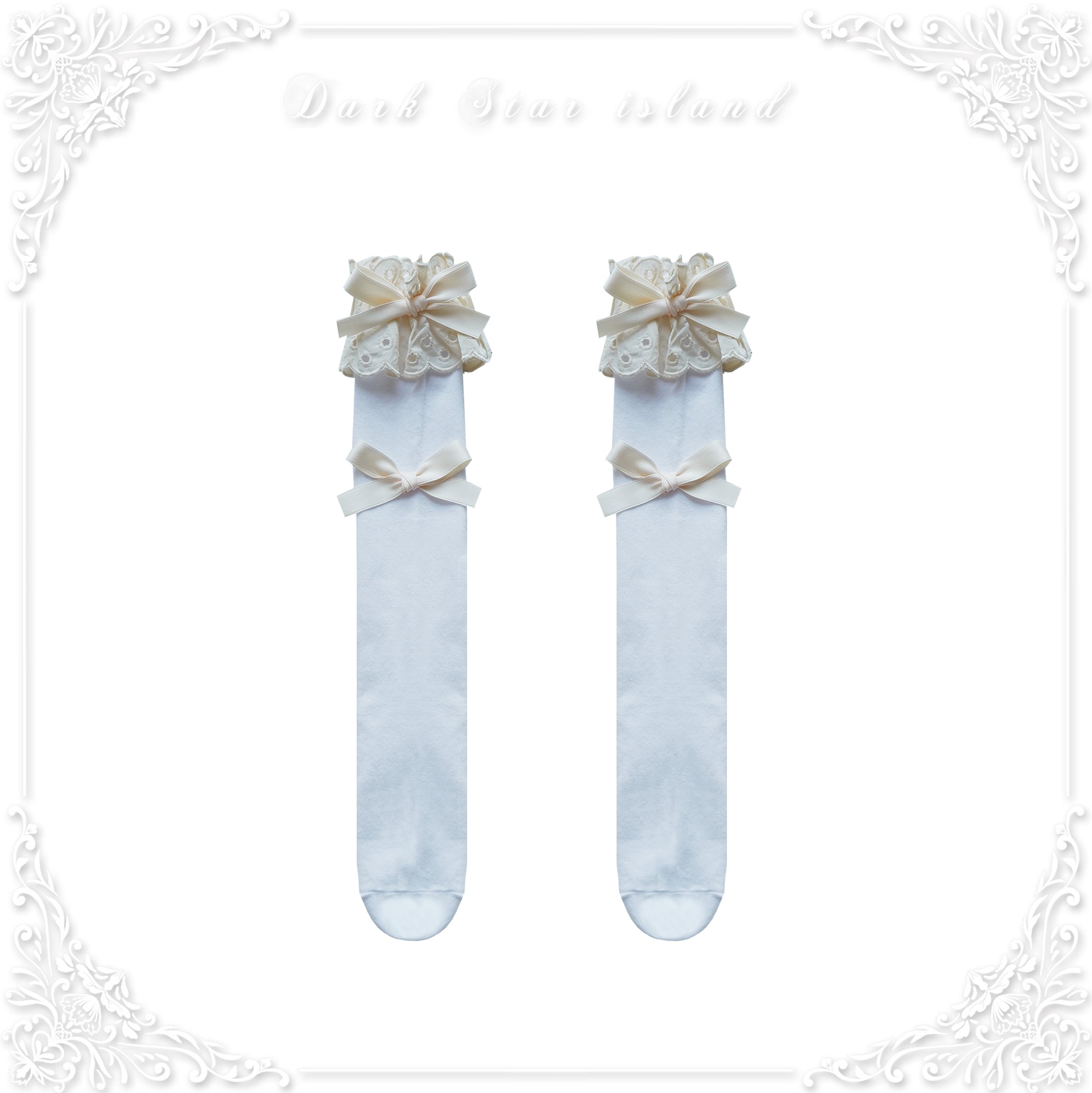 Dark Star Island - Cute Lolita Multi-Color Bow Cotton Socks ivory