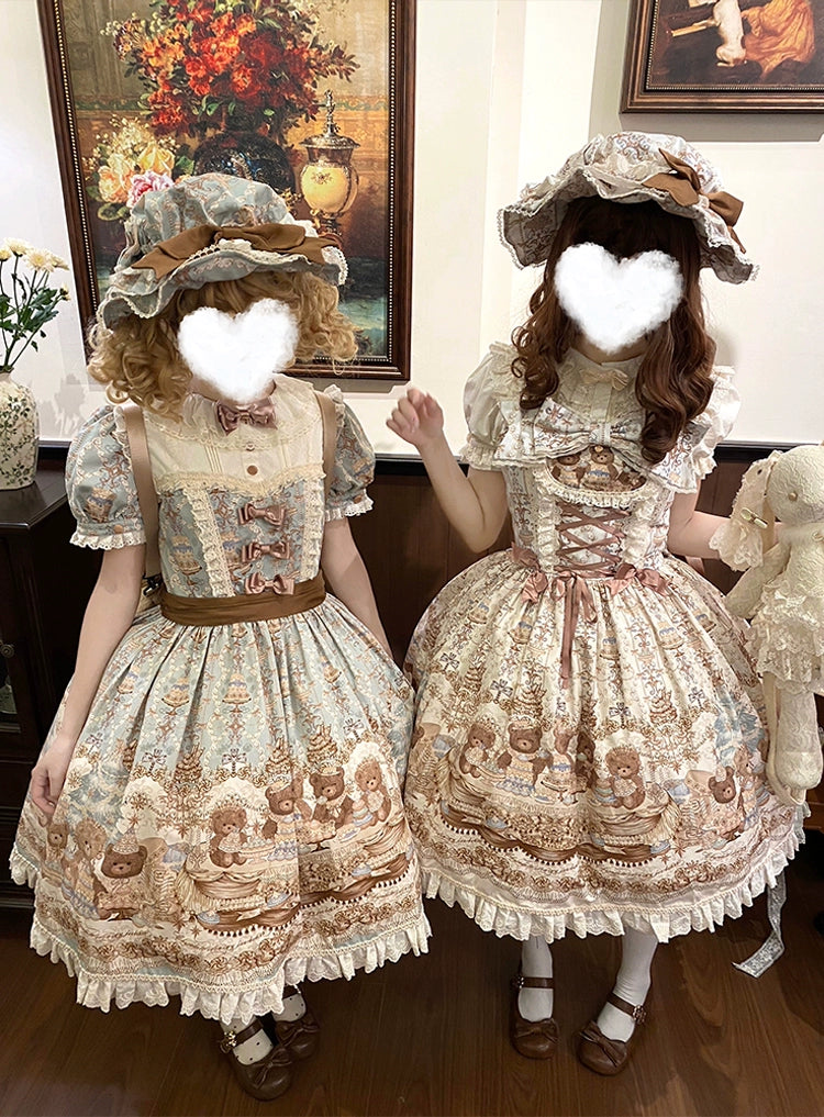 Wendy's Wardrobe - Macaron Bear - Cotton Kawaii Lolita Dress Suit, Bear & Dessert Print