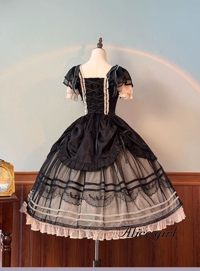 Alice Girl - Yesterday Morning Mist - Classic Lolita OP Bust-supporting Tiered Ruffles Lolita Dress