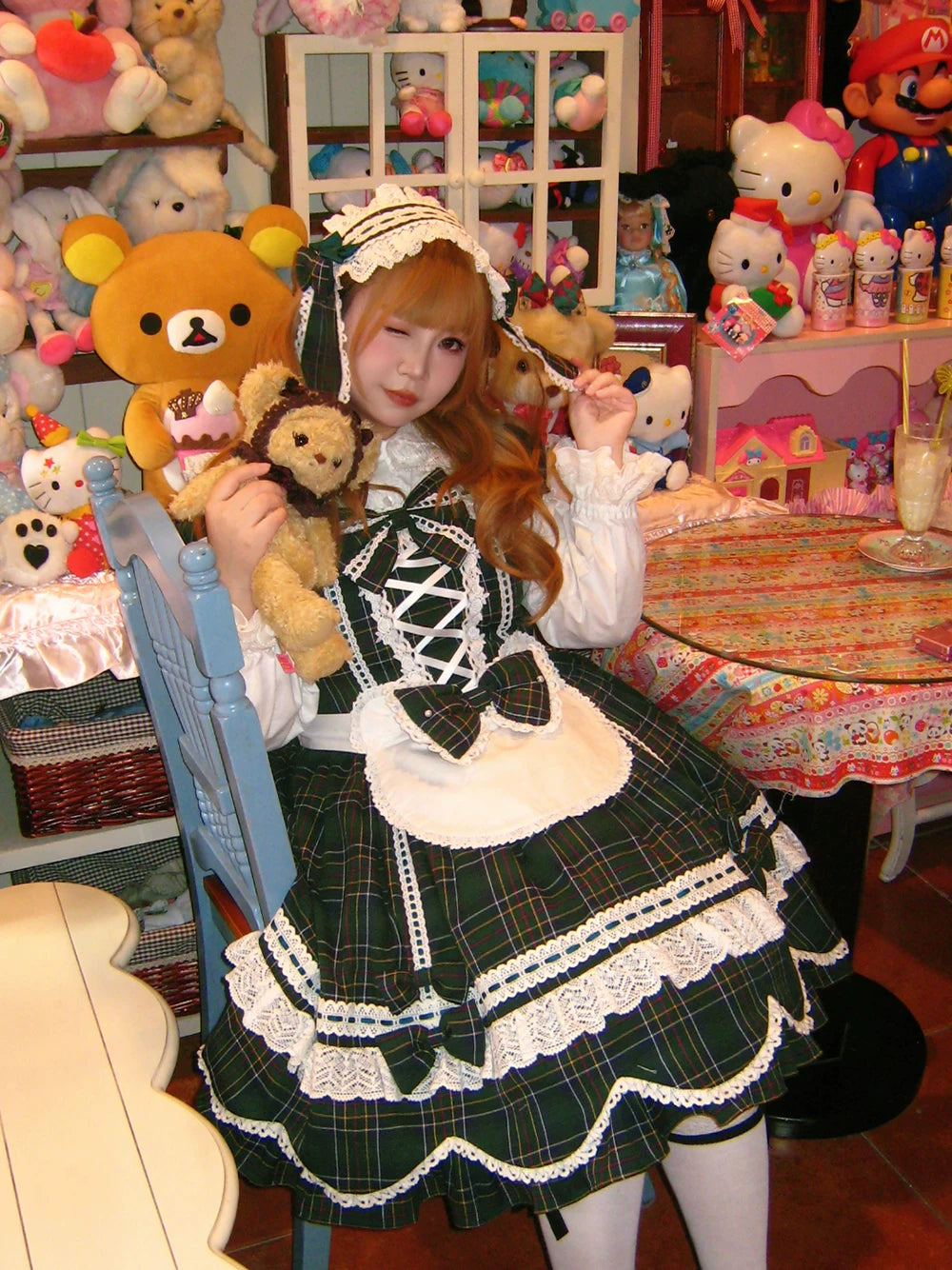 Plaid Petal Bunny - Old School Lolita Plaid OP Dress, Petal-shaped Hem 44673:818321