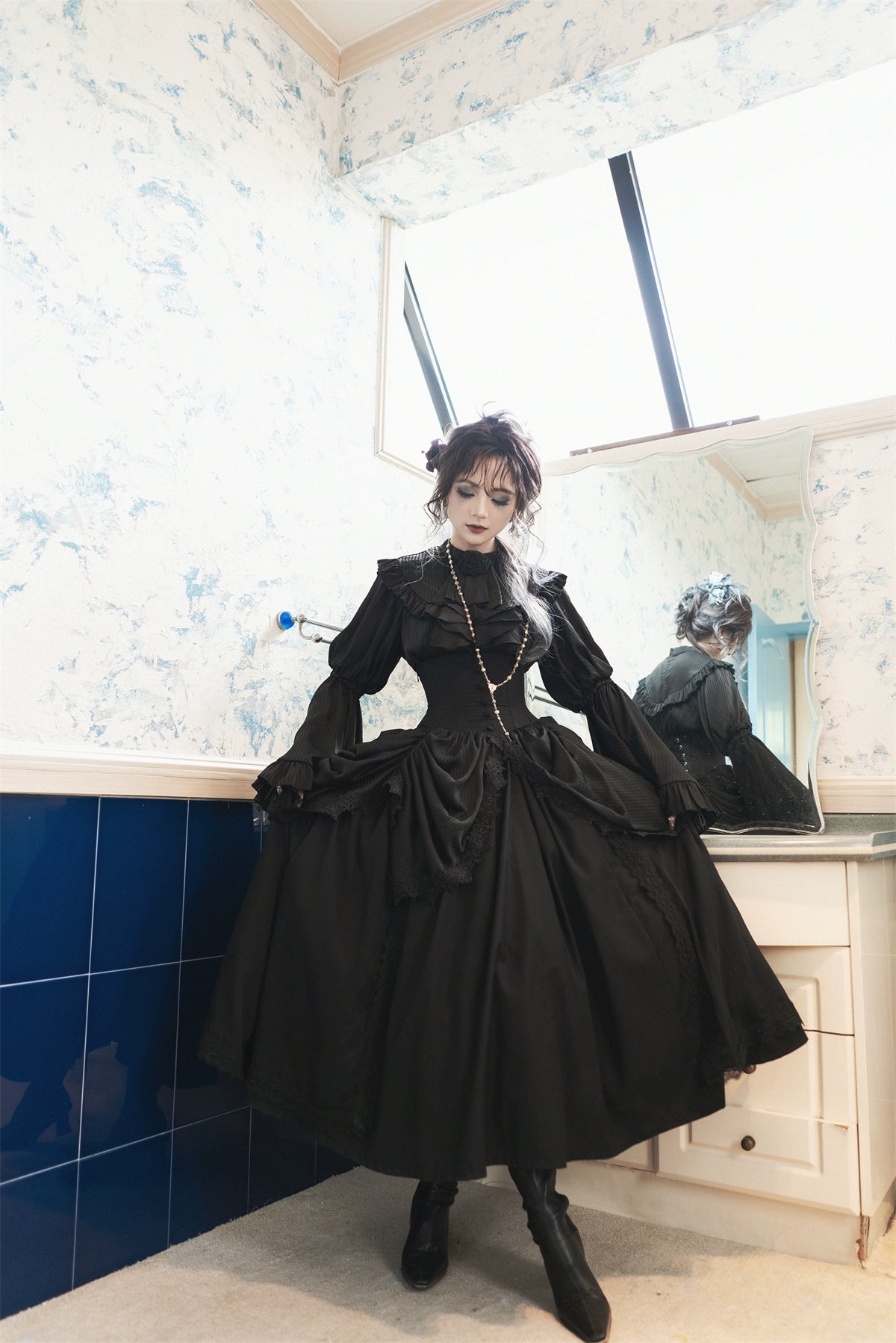 Muppet Mind Ben - Dreaming - Gothic Lolita Skirt Fishbone Long Skirt Ruffled Hem 36858:608374
