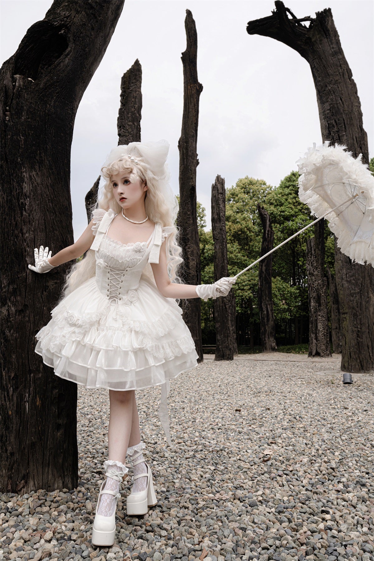 Your princess~Sweet Lolita White Princess Flounce Hemline OP 17510:277418