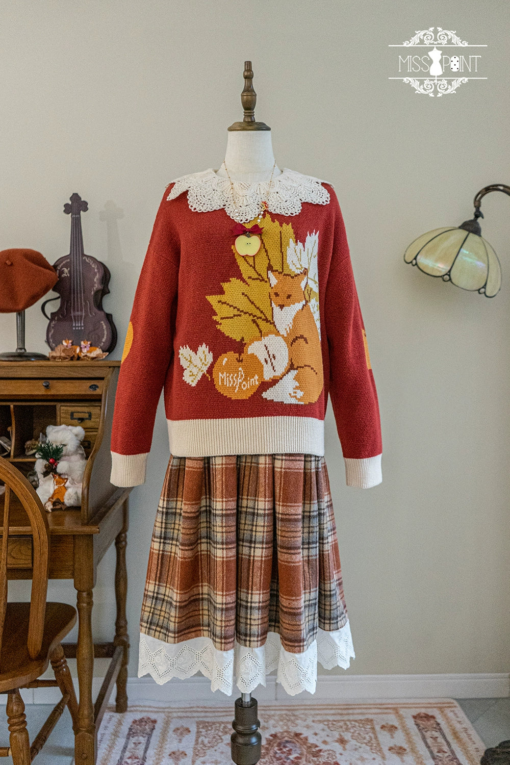 (BFM)Miss Point~Fat Fox in the Forest~Customized Lolita OP Dress Plaid Loose Daily Dress 37590:562874
